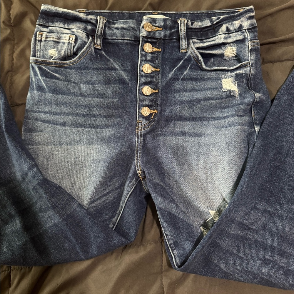 Kancan Distressed Button-Fly Jeans